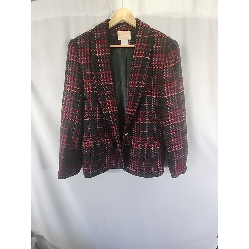 Pendleton Virgin Wool Multicolor Plaid Blazer Jacket Shawl Collar‎ VTG Womens 8